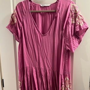 Zara pink tunic beach cover up eyelet detail and embroidery